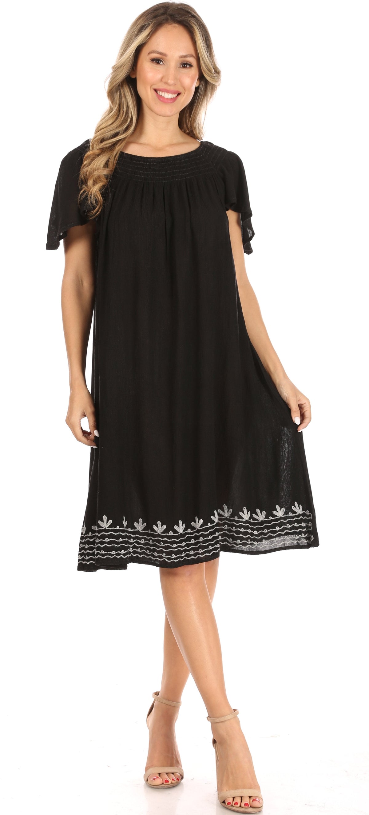 Sakkas Desma Women Casual Loose Summer off Shoulder Midi Boho Dress Cover-up