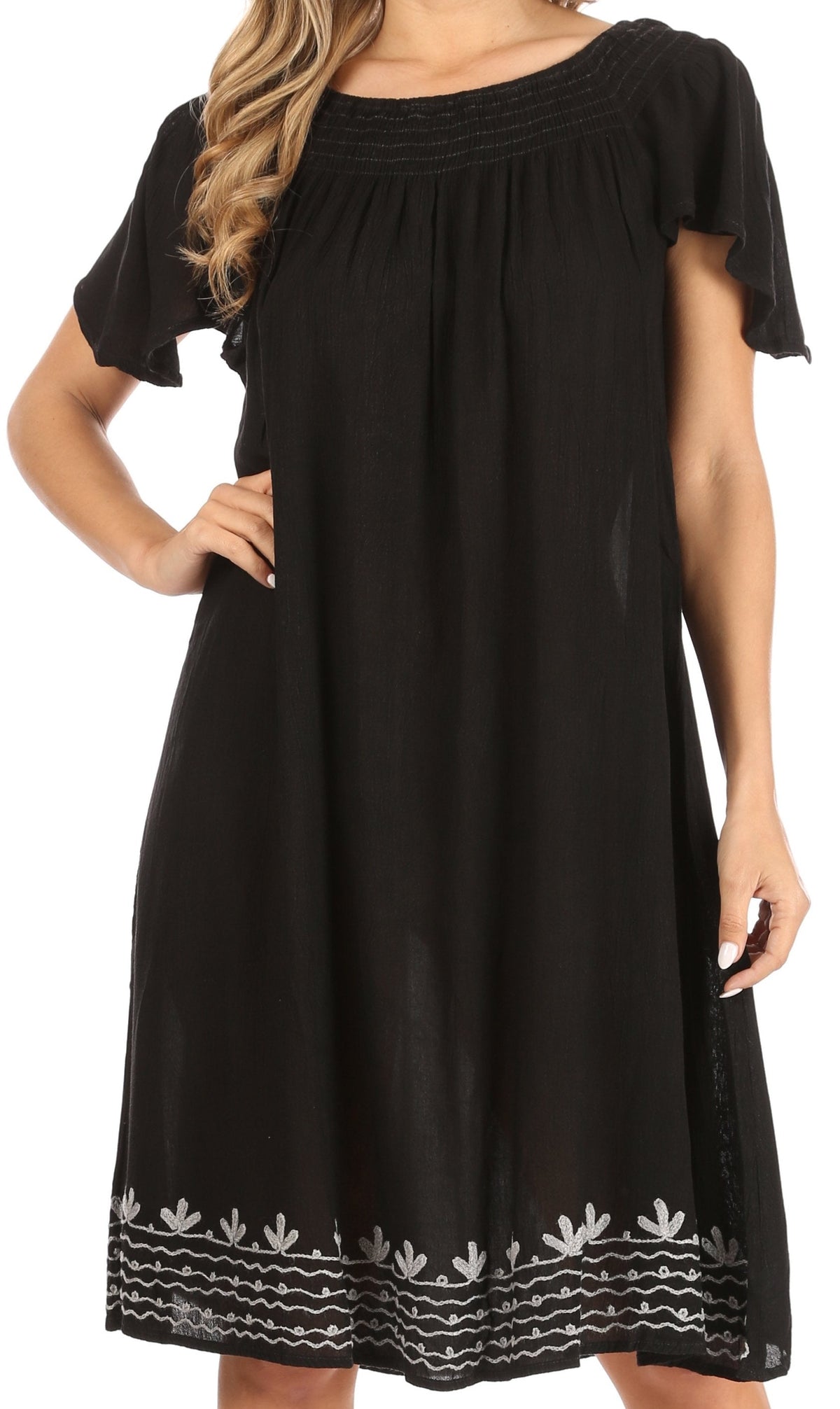Sakkas Desma Women Casual Loose Summer off Shoulder Midi Boho Dress Cover-up