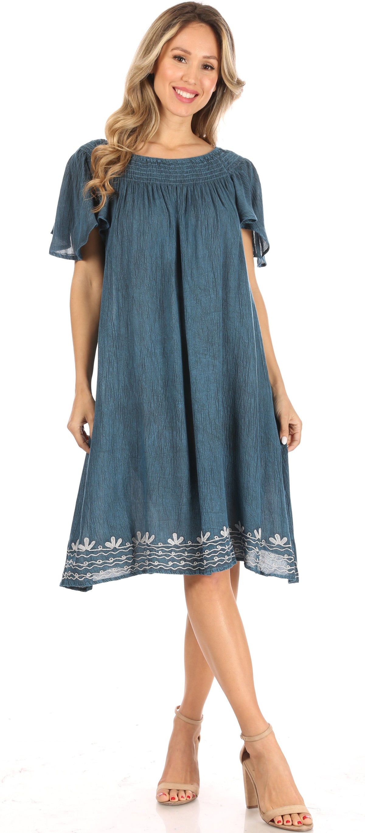 Sakkas Desma Women Casual Loose Summer off Shoulder Midi Boho Dress Cover-up