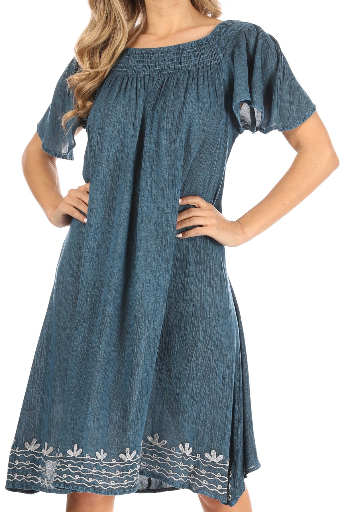 Sakkas Desma Women Casual Loose Summer off Shoulder Midi Boho Dress Cover-up