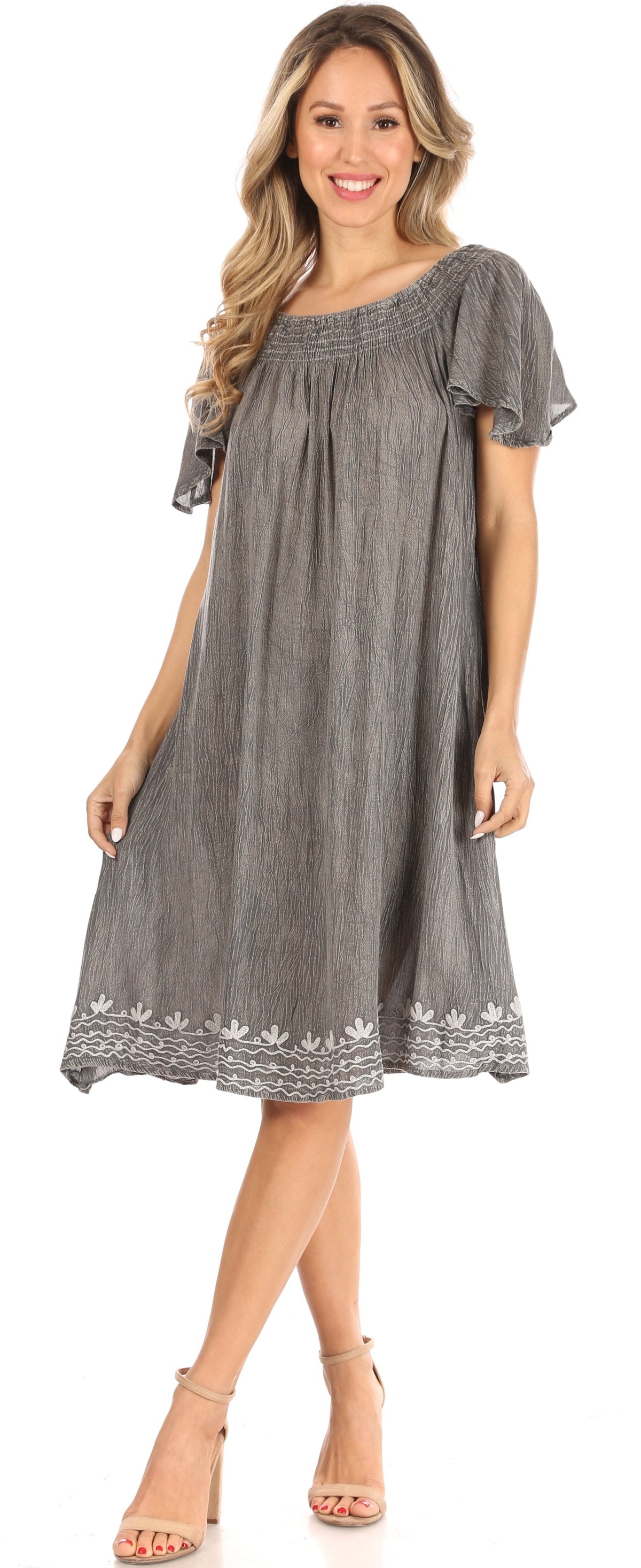 Sakkas Desma Women Casual Loose Summer off Shoulder Midi Boho Dress Cover-up