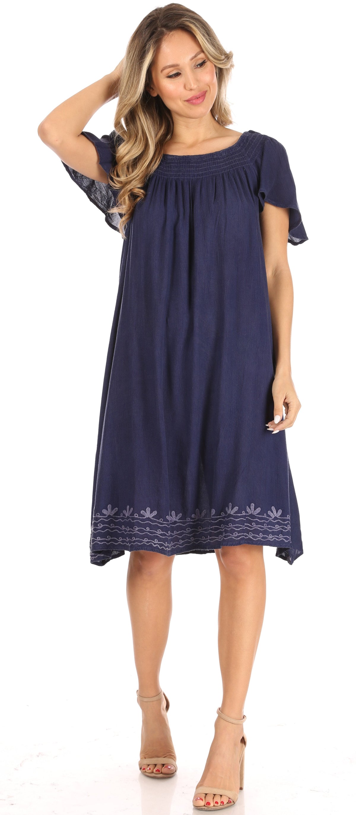 Sakkas Desma Women Casual Loose Summer off Shoulder Midi Boho Dress Cover-up