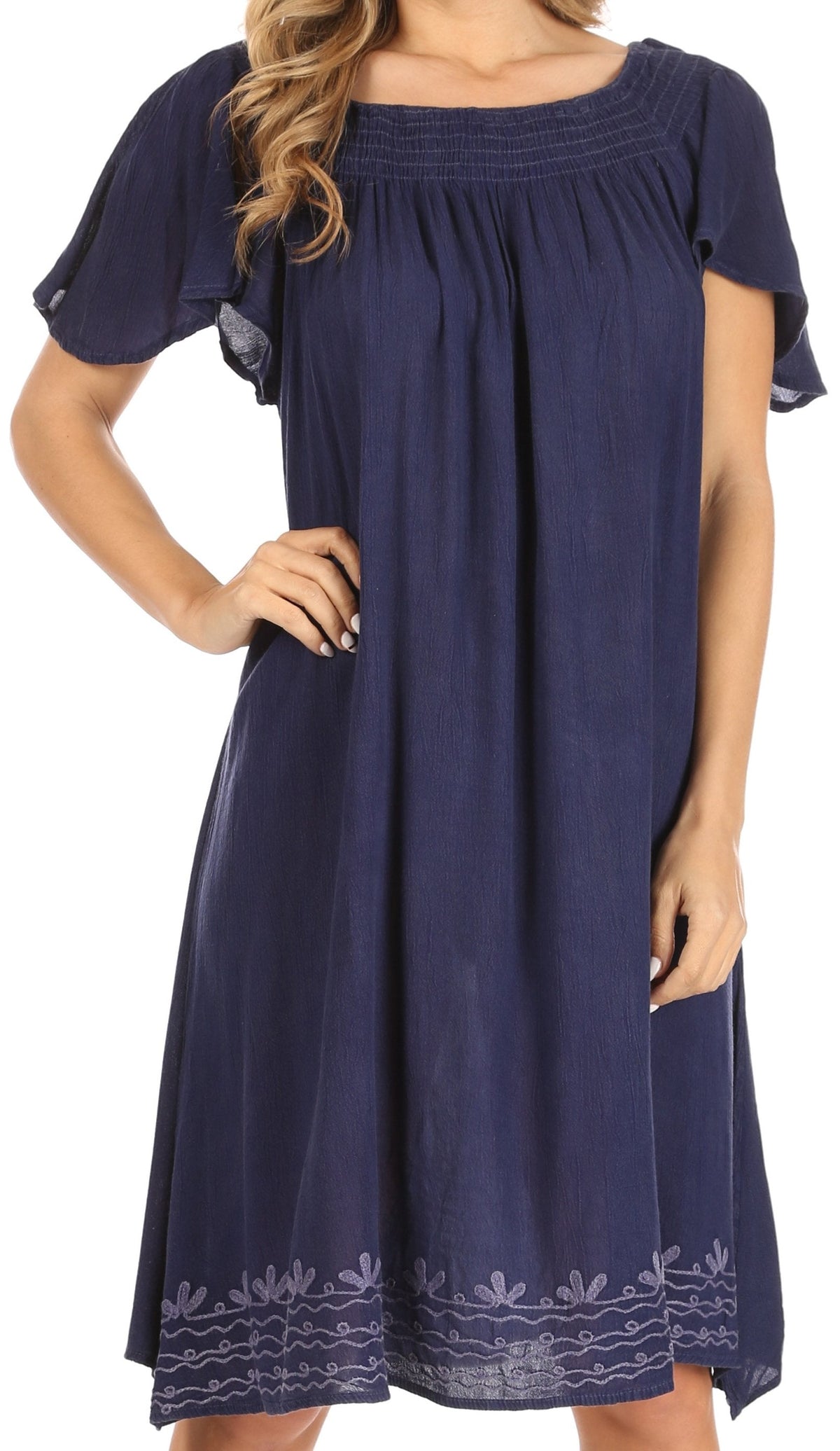 Sakkas Desma Women Casual Loose Summer off Shoulder Midi Boho Dress Cover-up