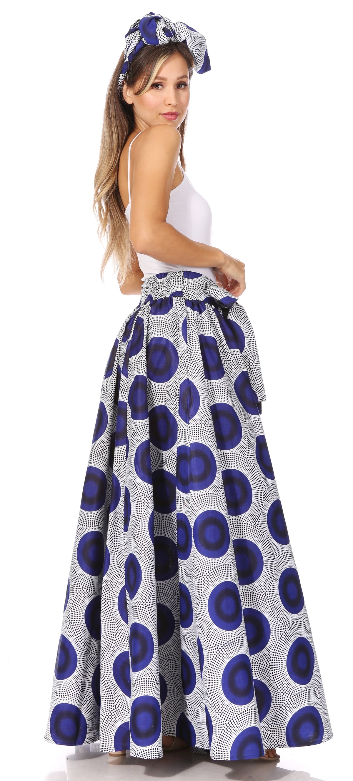 Sakkas Asma's Second Convertible Traditional Wax Print Maxi Skirt with Adjustable Straps