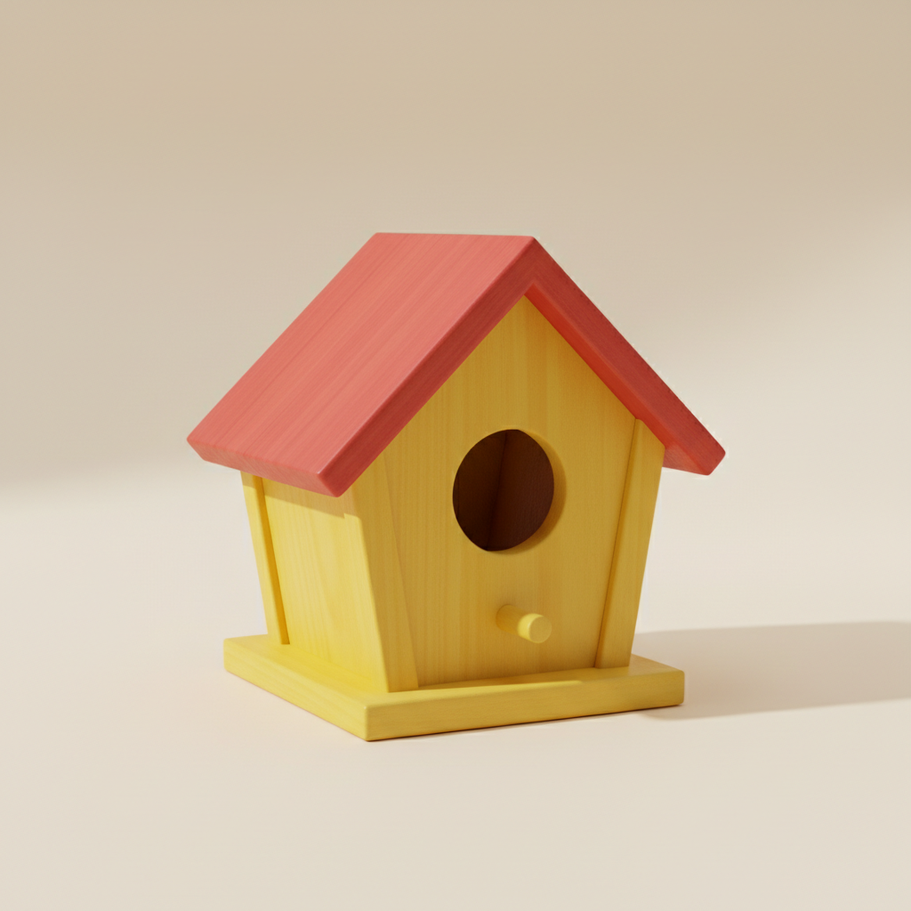 Sun-drenched yellow wooden birdhouse with a red roof from the "Creative Crafting Kits" collection: Design your own art...
