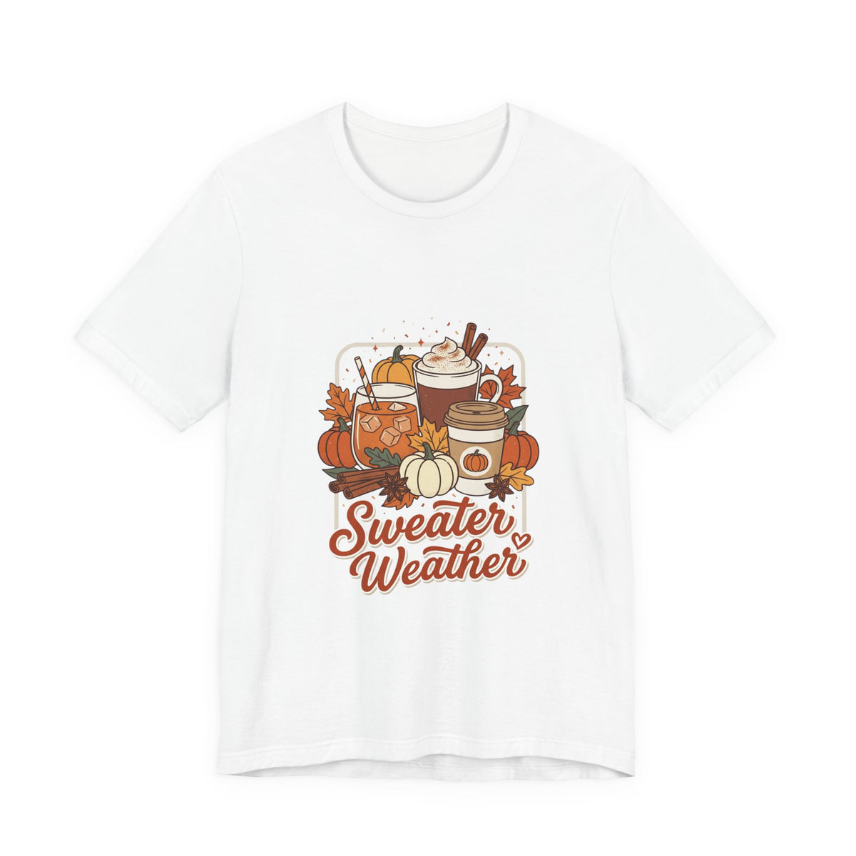 Sweater Weather Tee, Cozy Season Fall Coffee Pumpkin Design