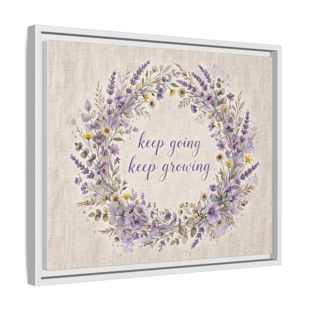 Framed Lavender Wreath Canvas — "Keep Going Keep Growing" Inspirational Wall Art