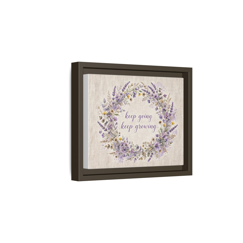 Framed Lavender Wreath Canvas — "Keep Going Keep Growing" Inspirational Wall Art
