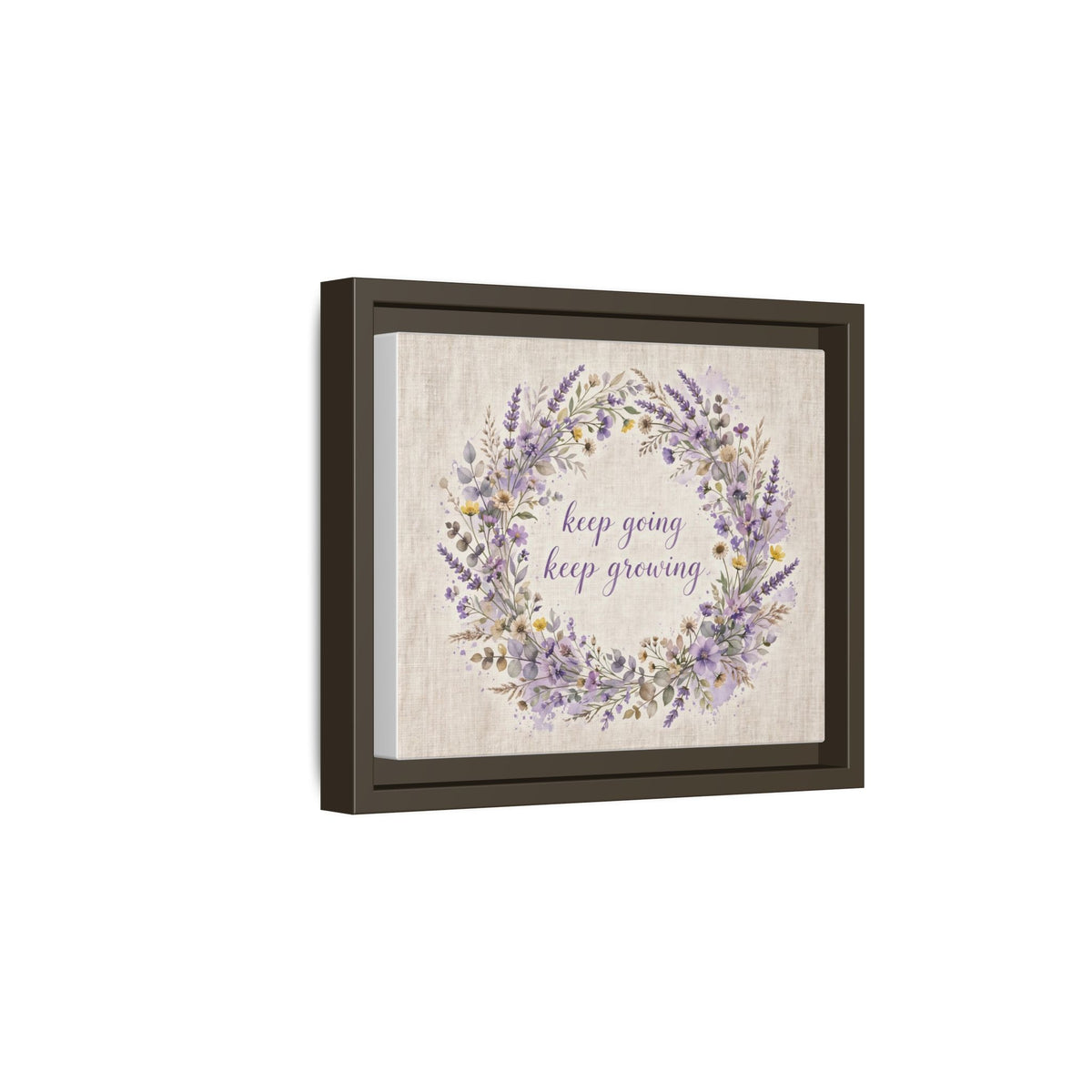 Framed Lavender Wreath Canvas — "Keep Going Keep Growing" Inspirational Wall Art