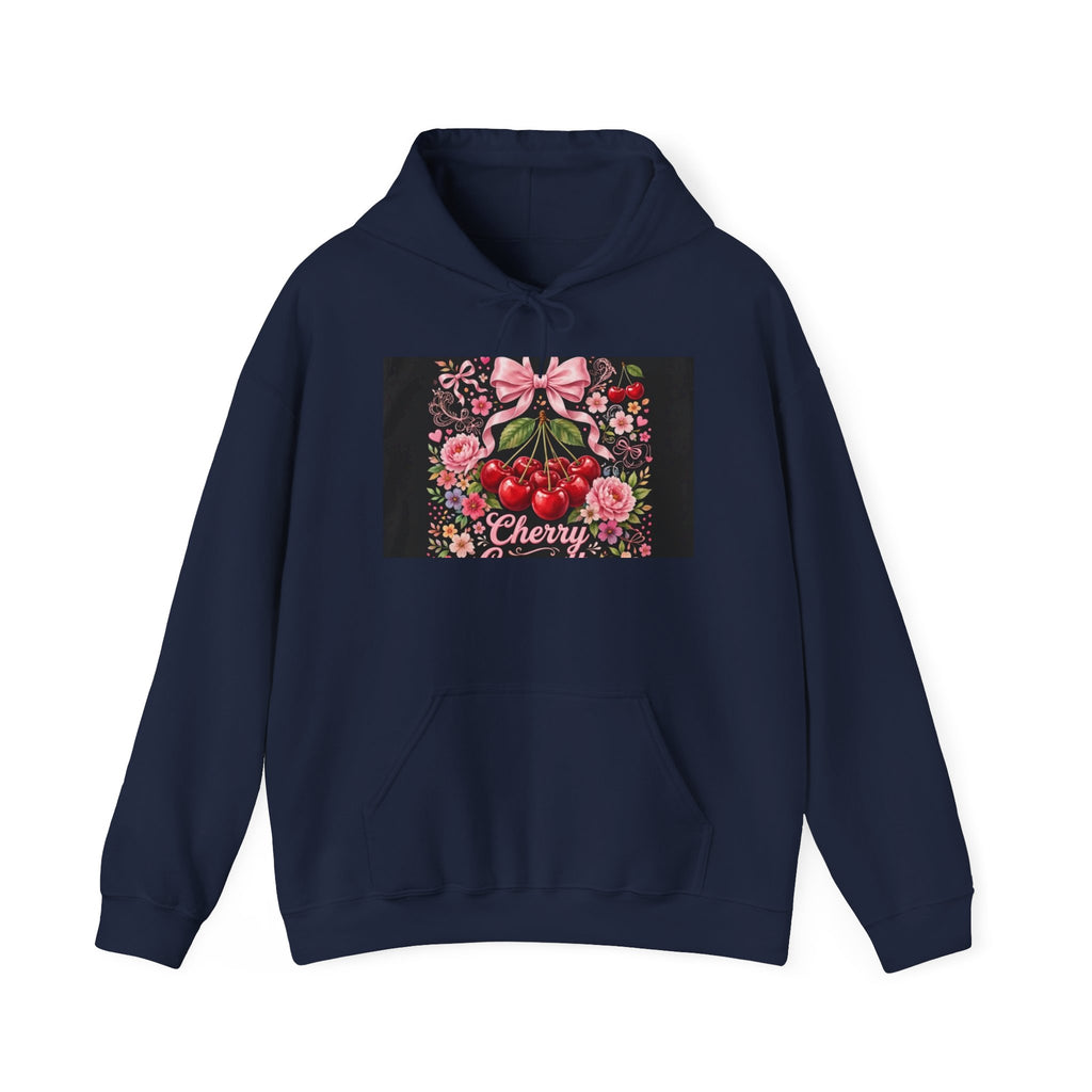 Cherry Floral Hoodie — Retro Cherry Bunch Graphic with Pink Bow