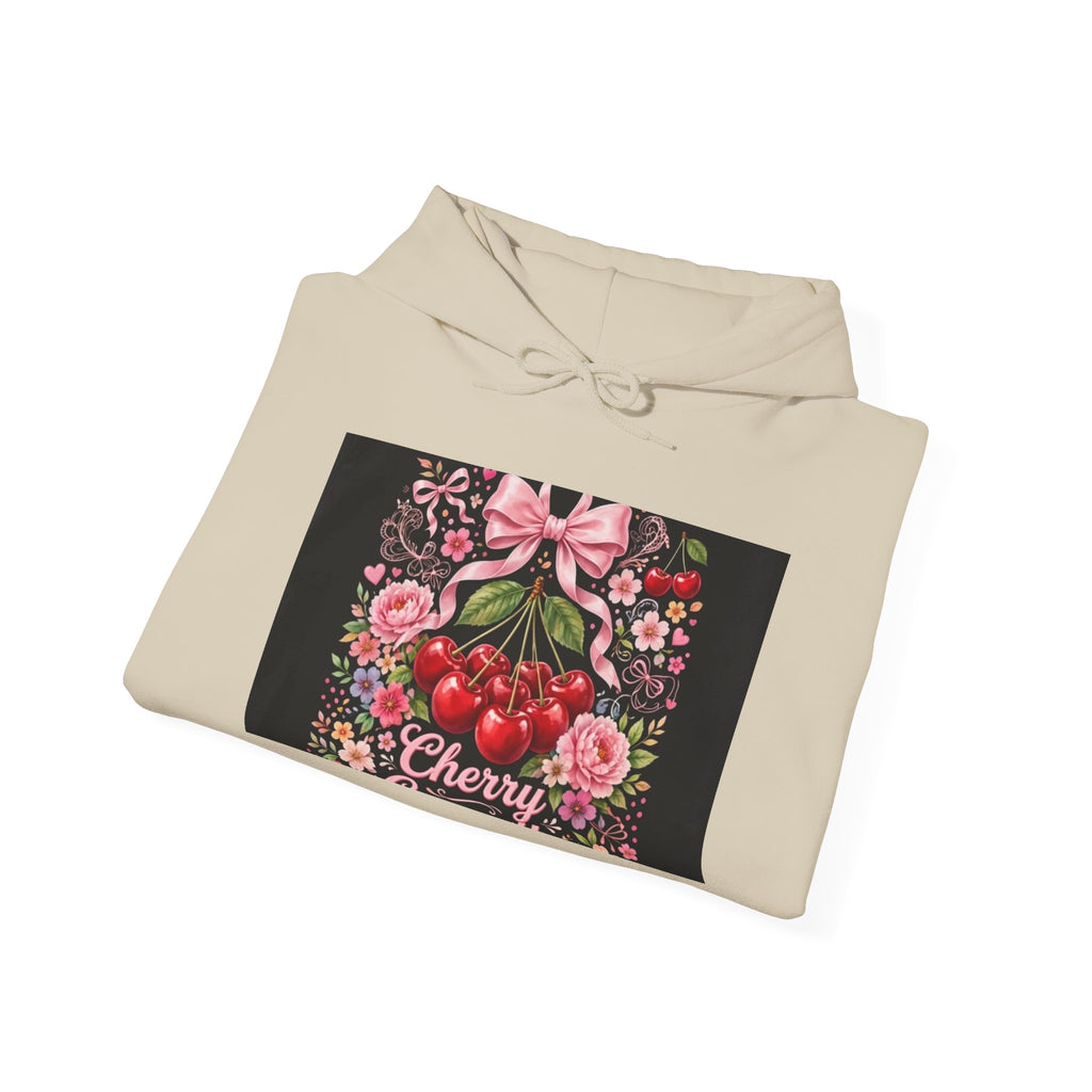 Cherry Floral Hoodie — Retro Cherry Bunch Graphic with Pink Bow