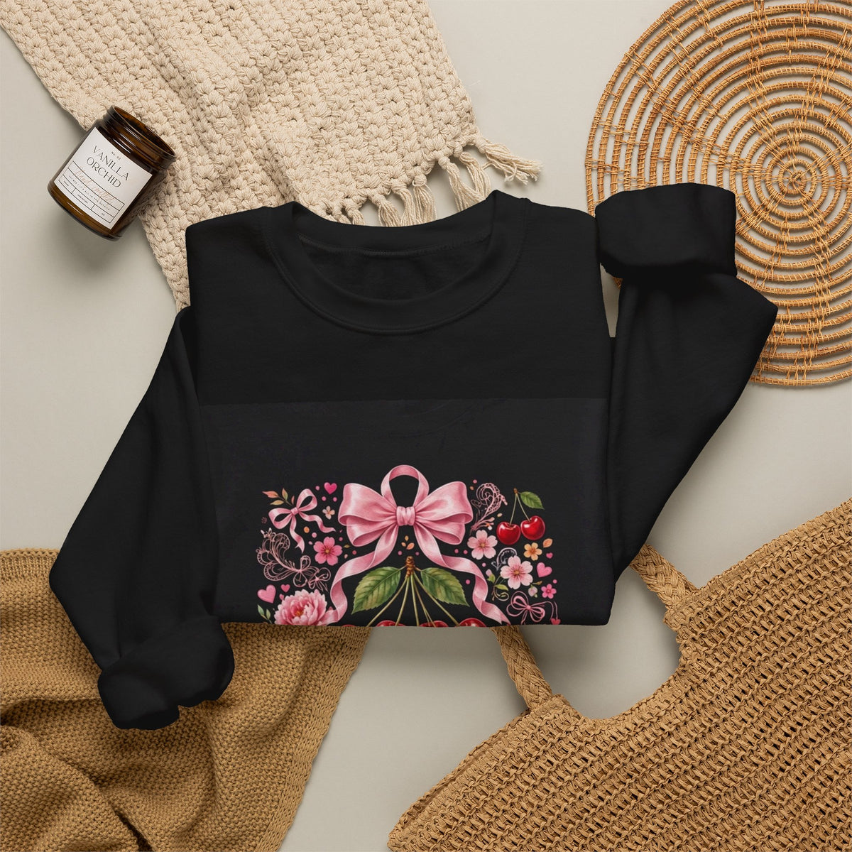 Cherry Coquette Sweatshirt — Floral Cherries Graphic Crewneck