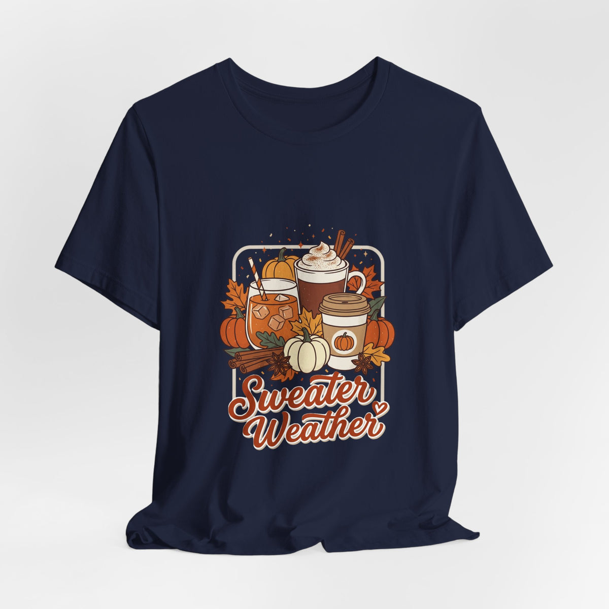 Sweater Weather Tee, Cozy Season Fall Coffee Pumpkin Design