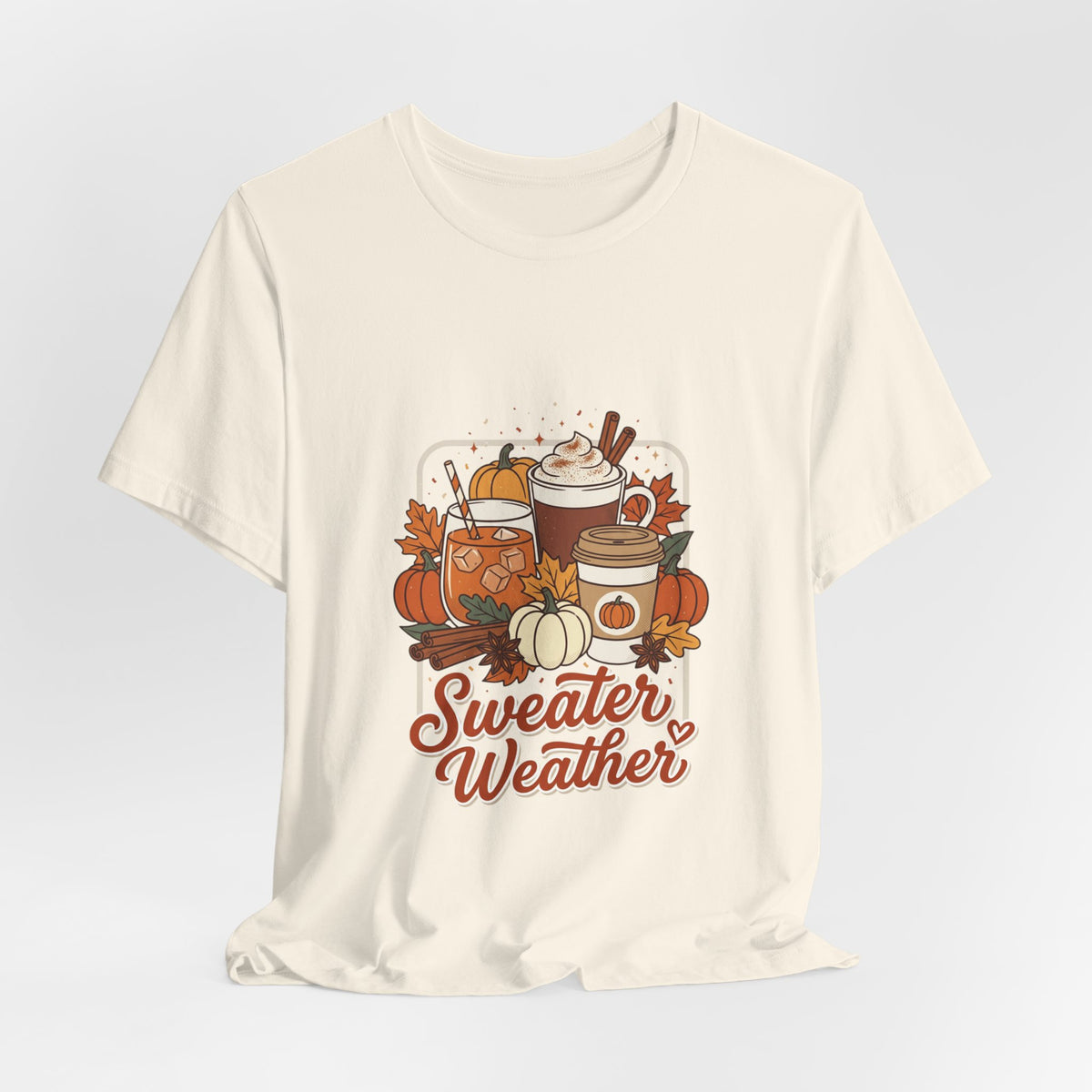 Sweater Weather Tee, Cozy Season Fall Coffee Pumpkin Design