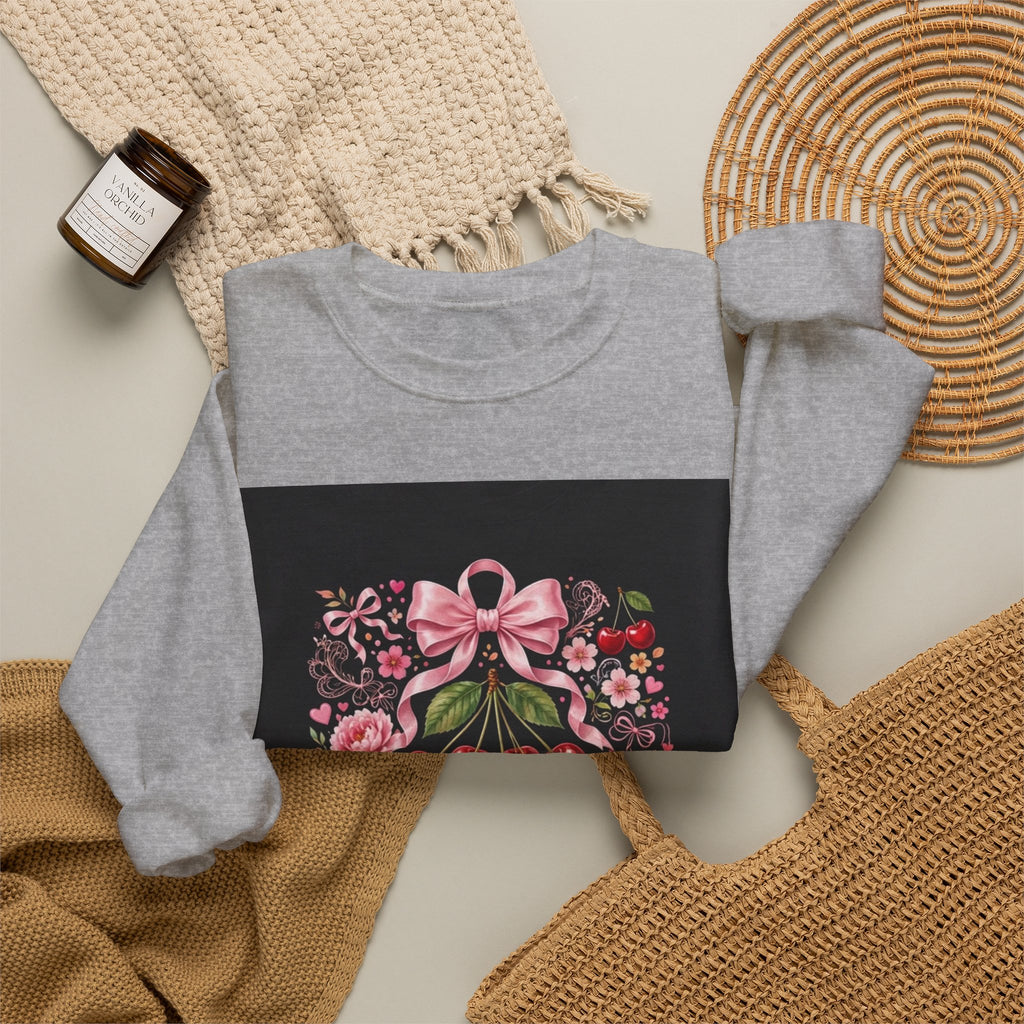 Cherry Coquette Sweatshirt — Floral Cherries Graphic Crewneck