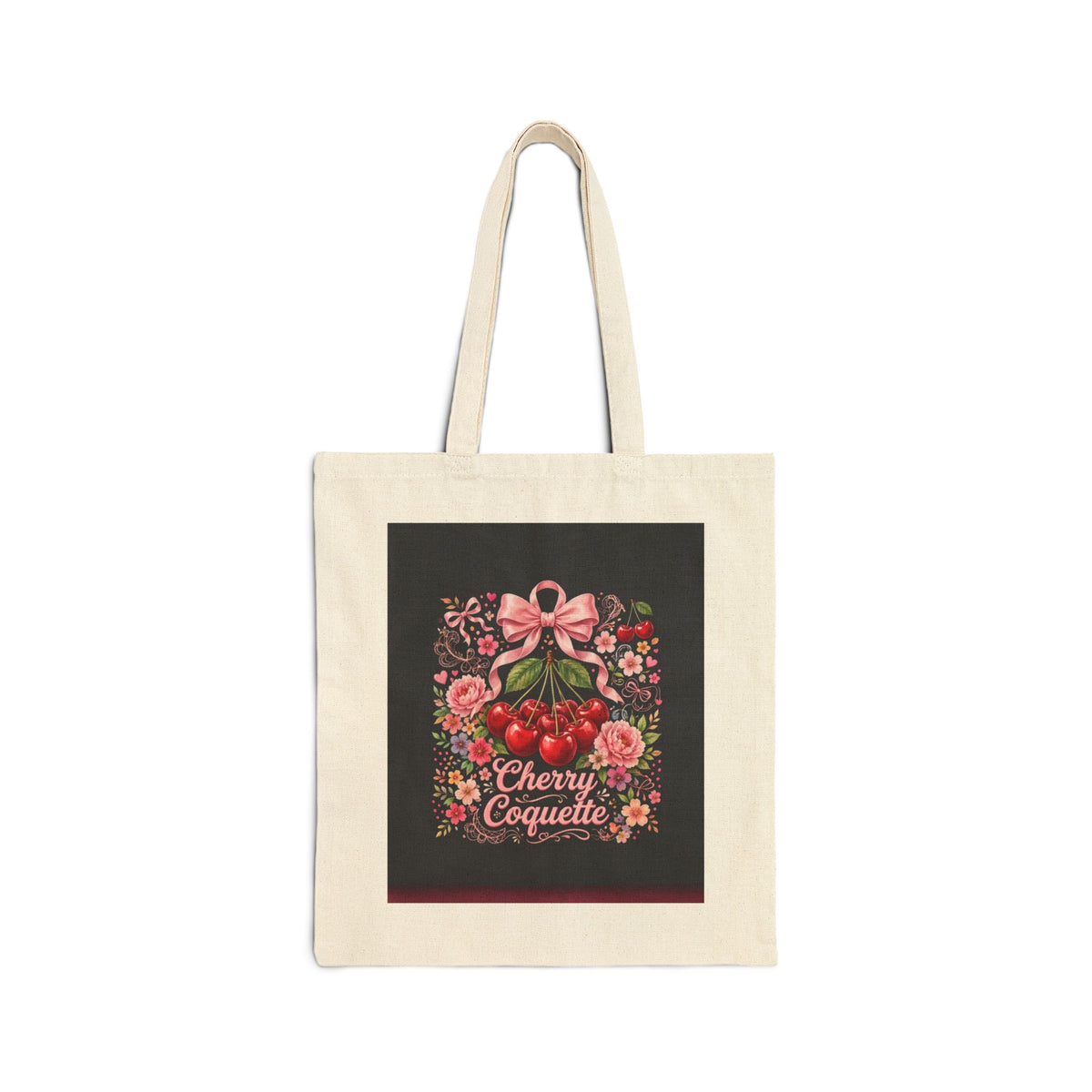 Cherry Coquette Floral Canvas Tote Bag