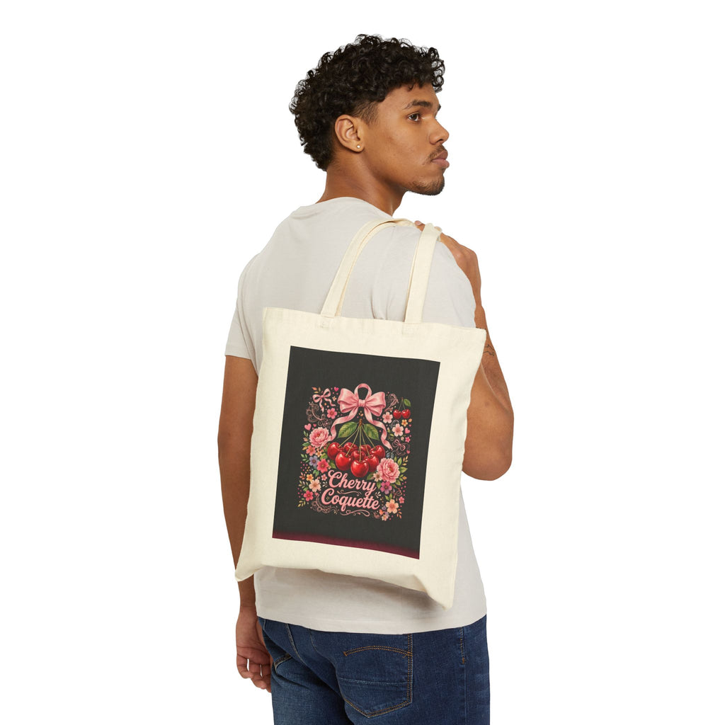 Cherry Coquette Floral Canvas Tote Bag