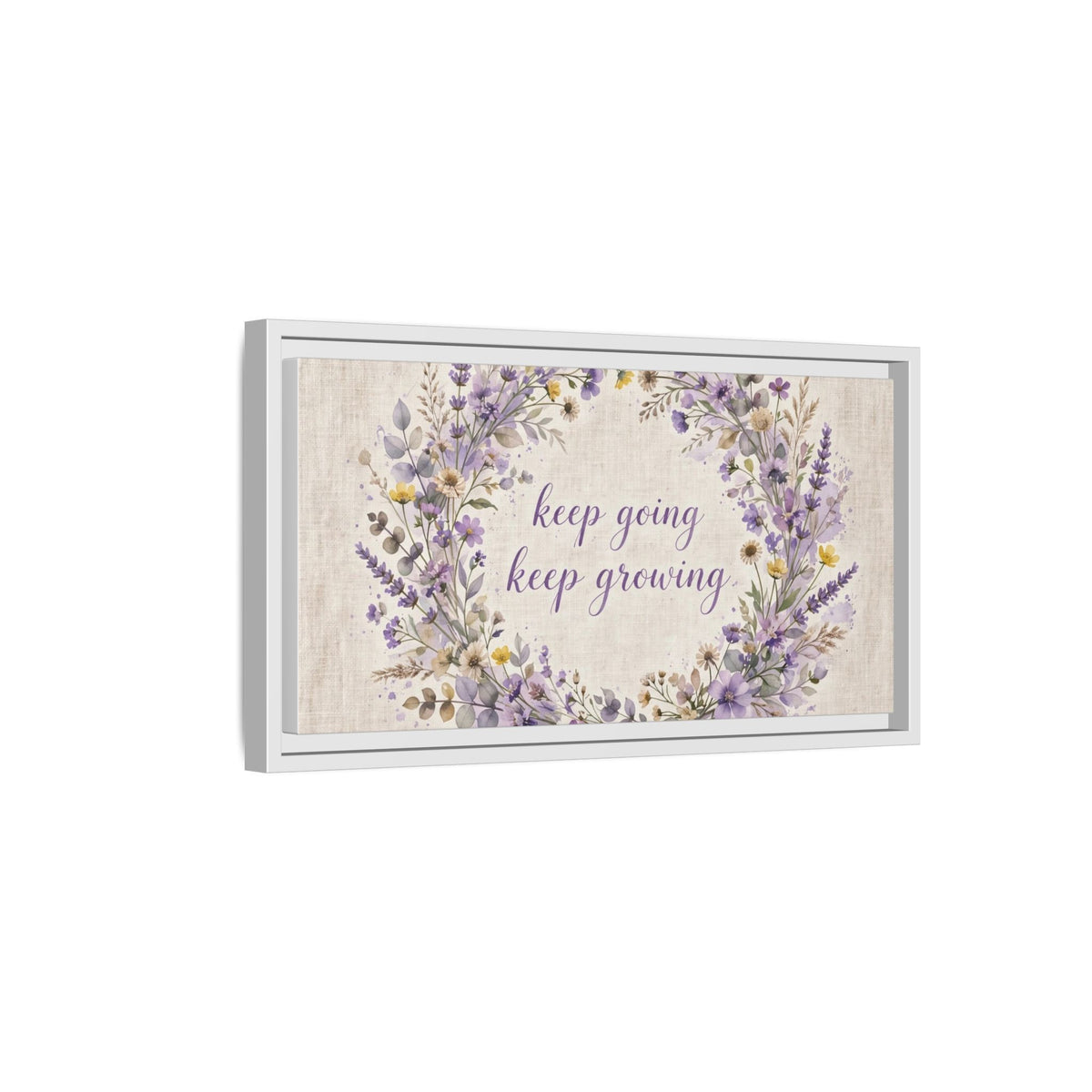 Framed Lavender Wreath Canvas — "Keep Going Keep Growing" Inspirational Wall Art