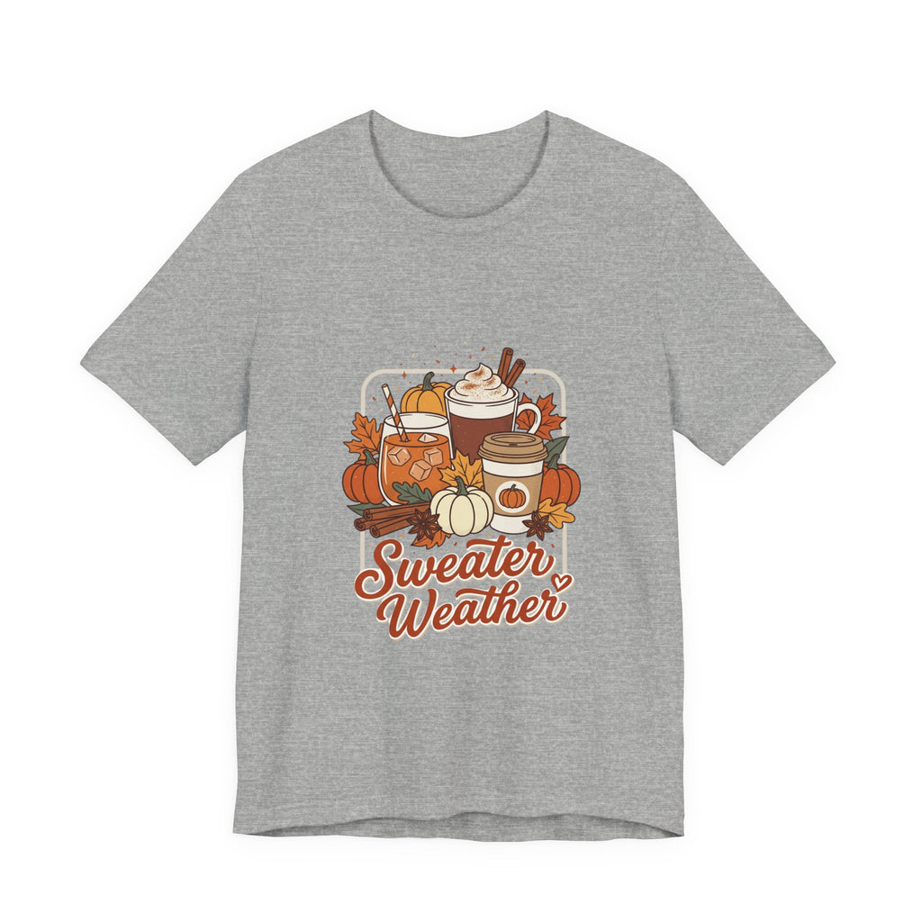 Sweater Weather Tee, Cozy Season Fall Coffee Pumpkin Design