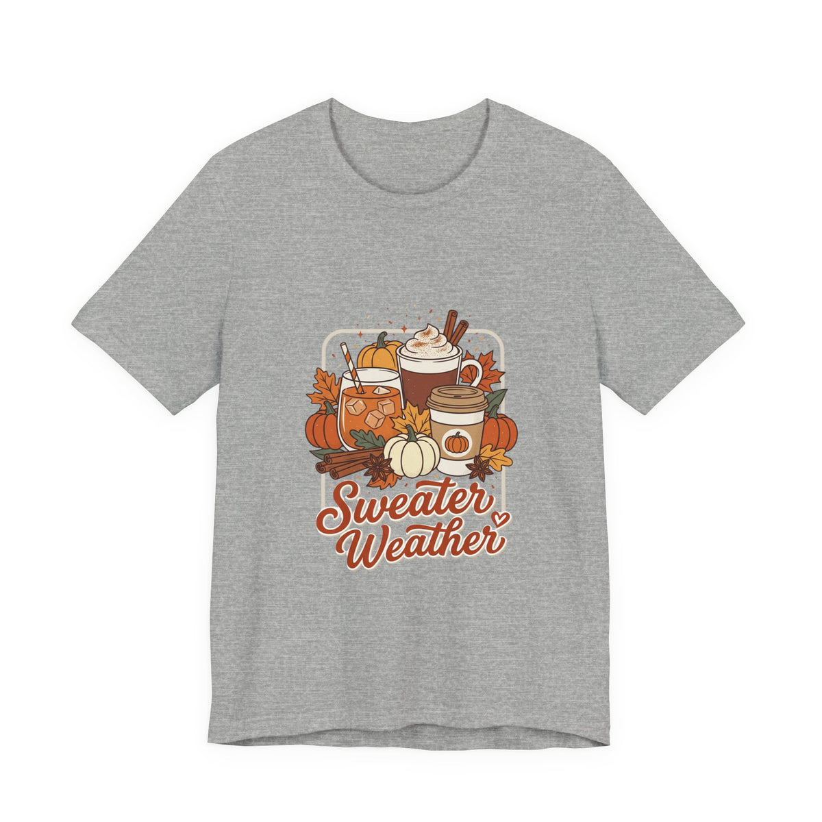 Sweater Weather Tee, Cozy Season Fall Coffee Pumpkin Design