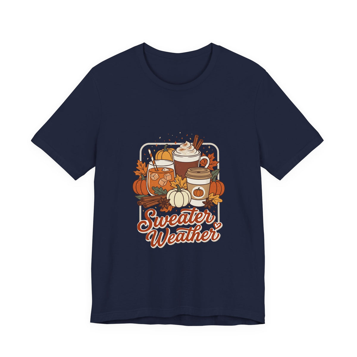 Sweater Weather Tee, Cozy Season Fall Coffee Pumpkin Design