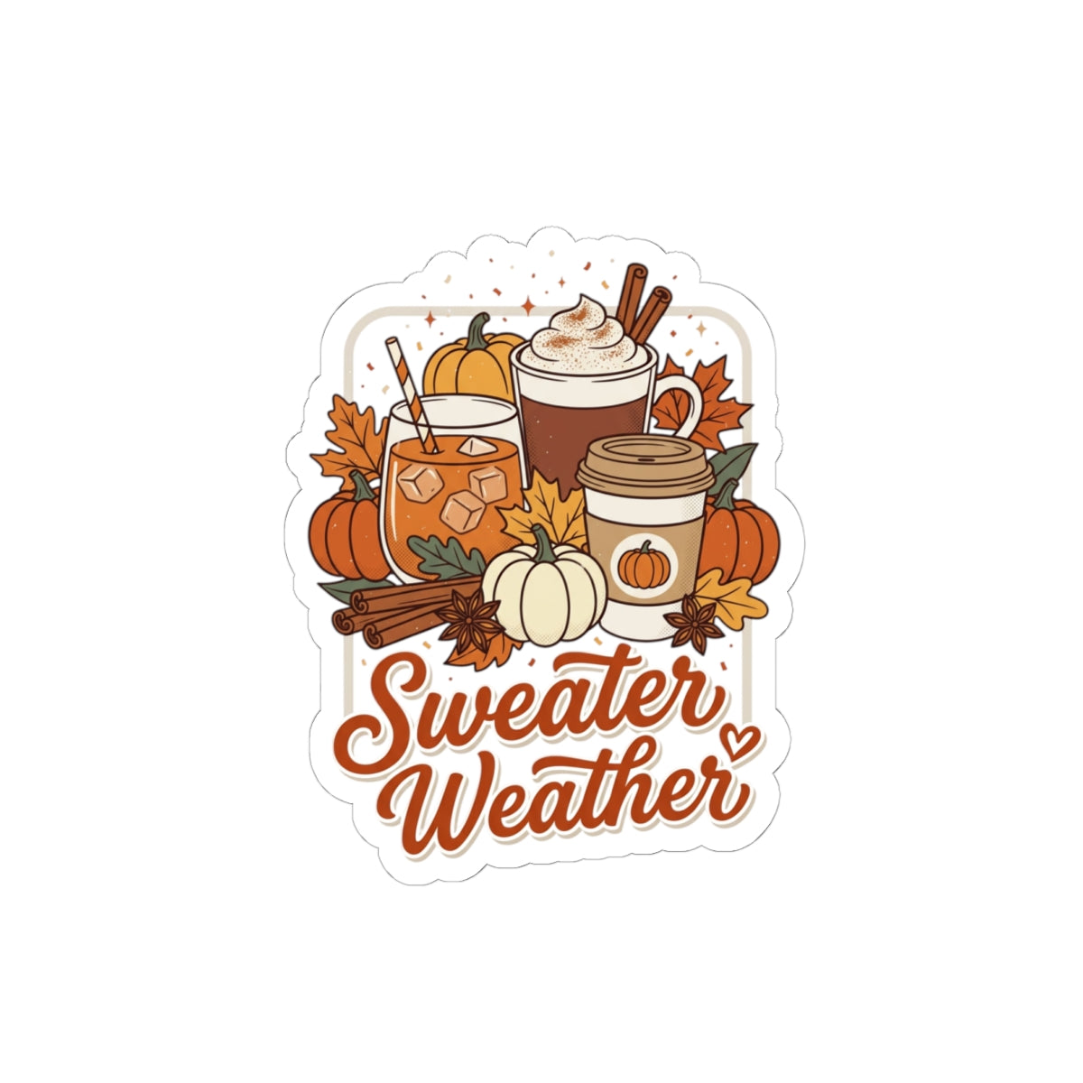 Sweater Weather Fall Cozy Season Sticker | Kiss-Cut Pumpkin Latte Sticker