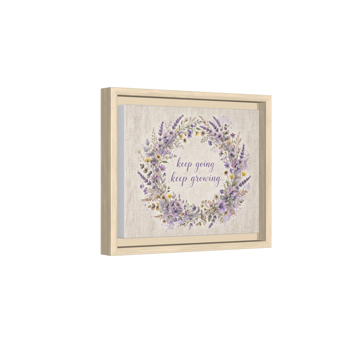 Framed Lavender Wreath Canvas — "Keep Going Keep Growing" Inspirational Wall Art