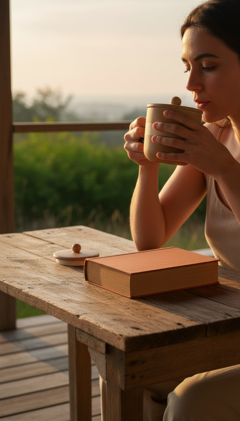 Wheat Mug with Lid in use