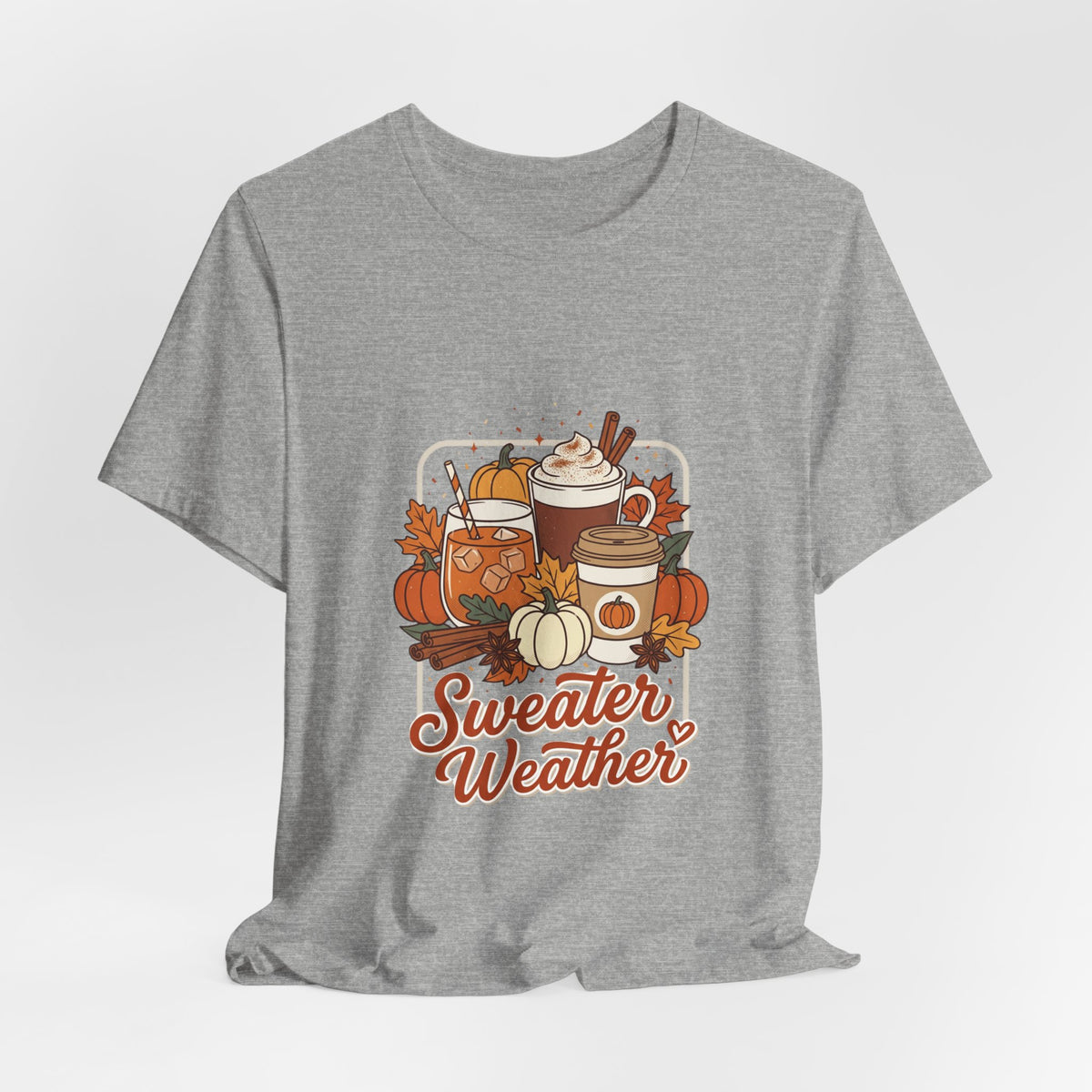 Sweater Weather Tee, Cozy Season Fall Coffee Pumpkin Design