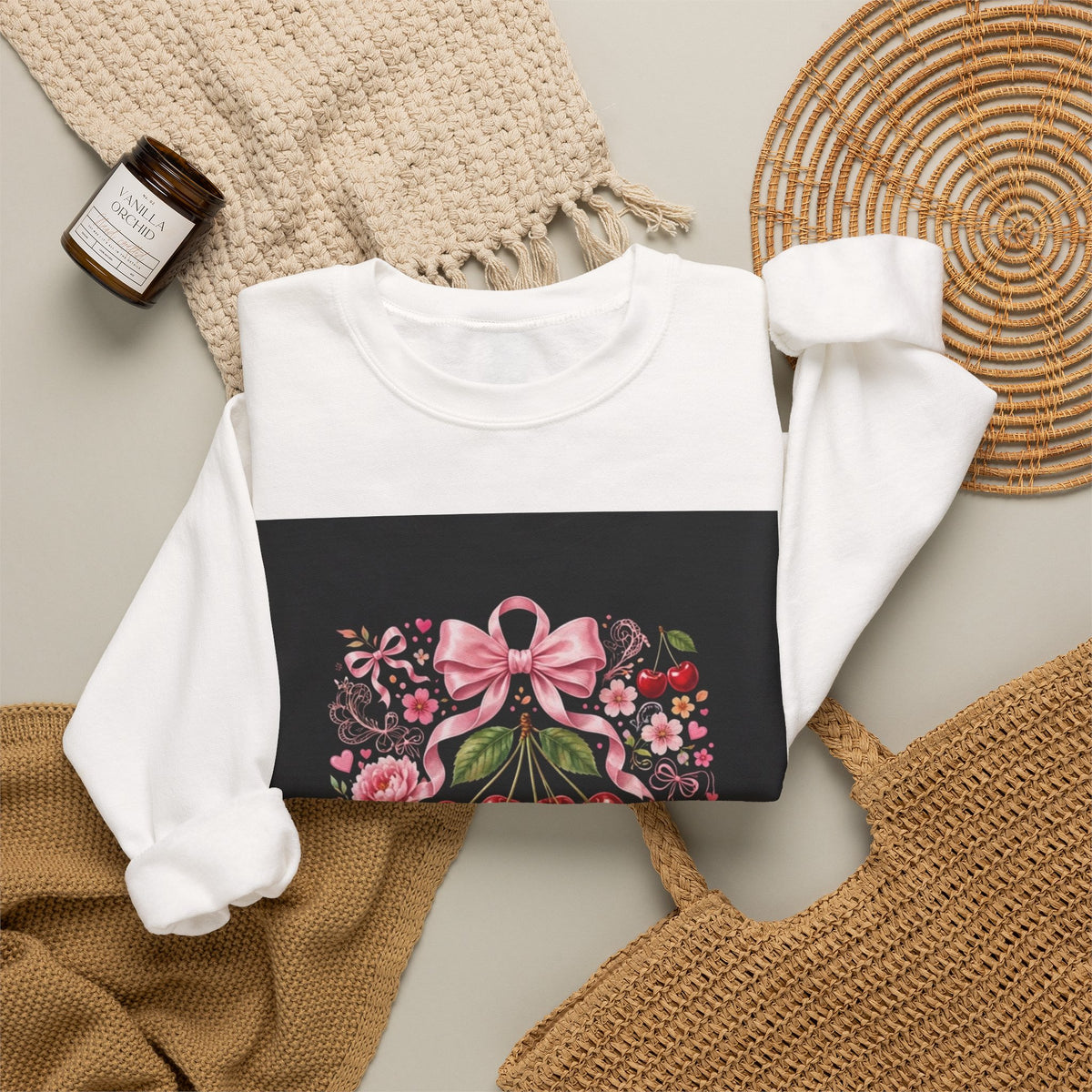 Cherry Coquette Sweatshirt — Floral Cherries Graphic Crewneck