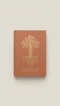 Rooted Reflections: Terracotta Edition hardcover devotional book, Books presented in three-quarter view on textured linen...