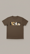 Earth Brown 'Melanated' Wordmark Tee, Apparel laid flat or on torso at a true three-quarter angle (slightly above waist...