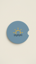 Porch Blue absorbent stone car coaster with hand-drawn icon, Three-quarter angle for apparel on torso forms or styled...
