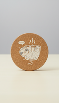 Humorous cork coaster, Use a slight overhead angle (around 45 degrees) to capture the products in a natural tabletop...