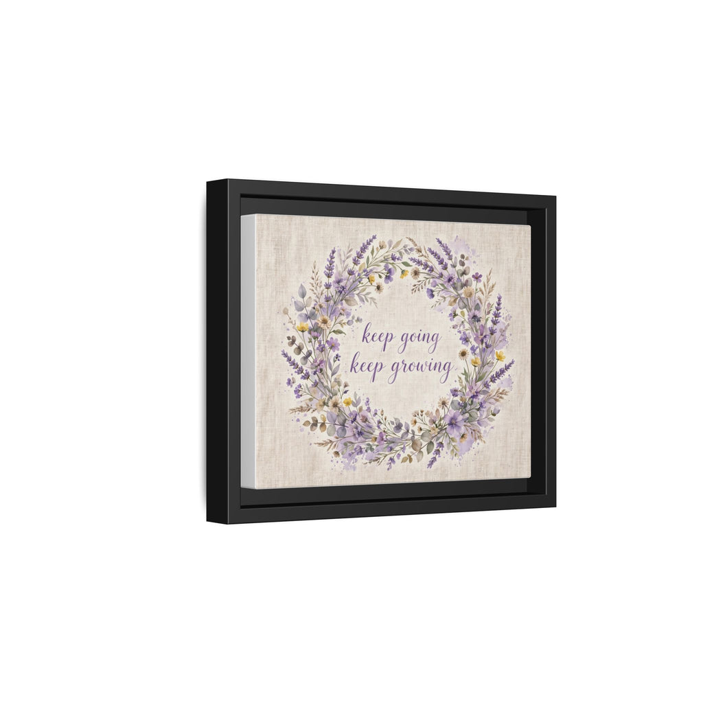 Framed Lavender Wreath Canvas — "Keep Going Keep Growing" Inspirational Wall Art