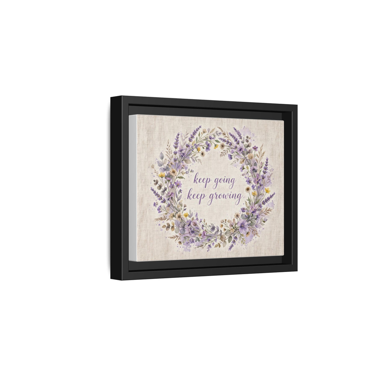 Framed Lavender Wreath Canvas — "Keep Going Keep Growing" Inspirational Wall Art