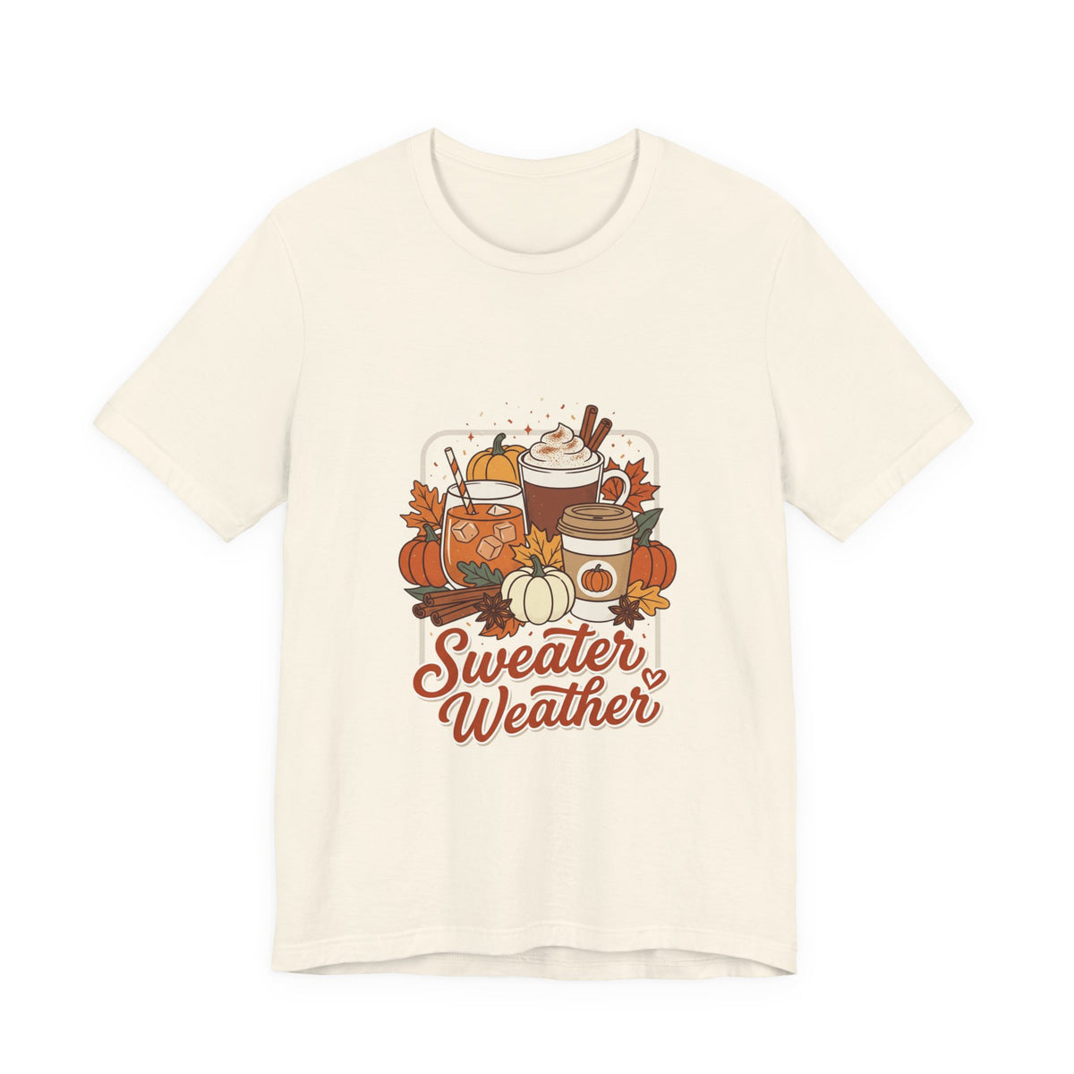 Sweater Weather Tee, Cozy Season Fall Coffee Pumpkin Design