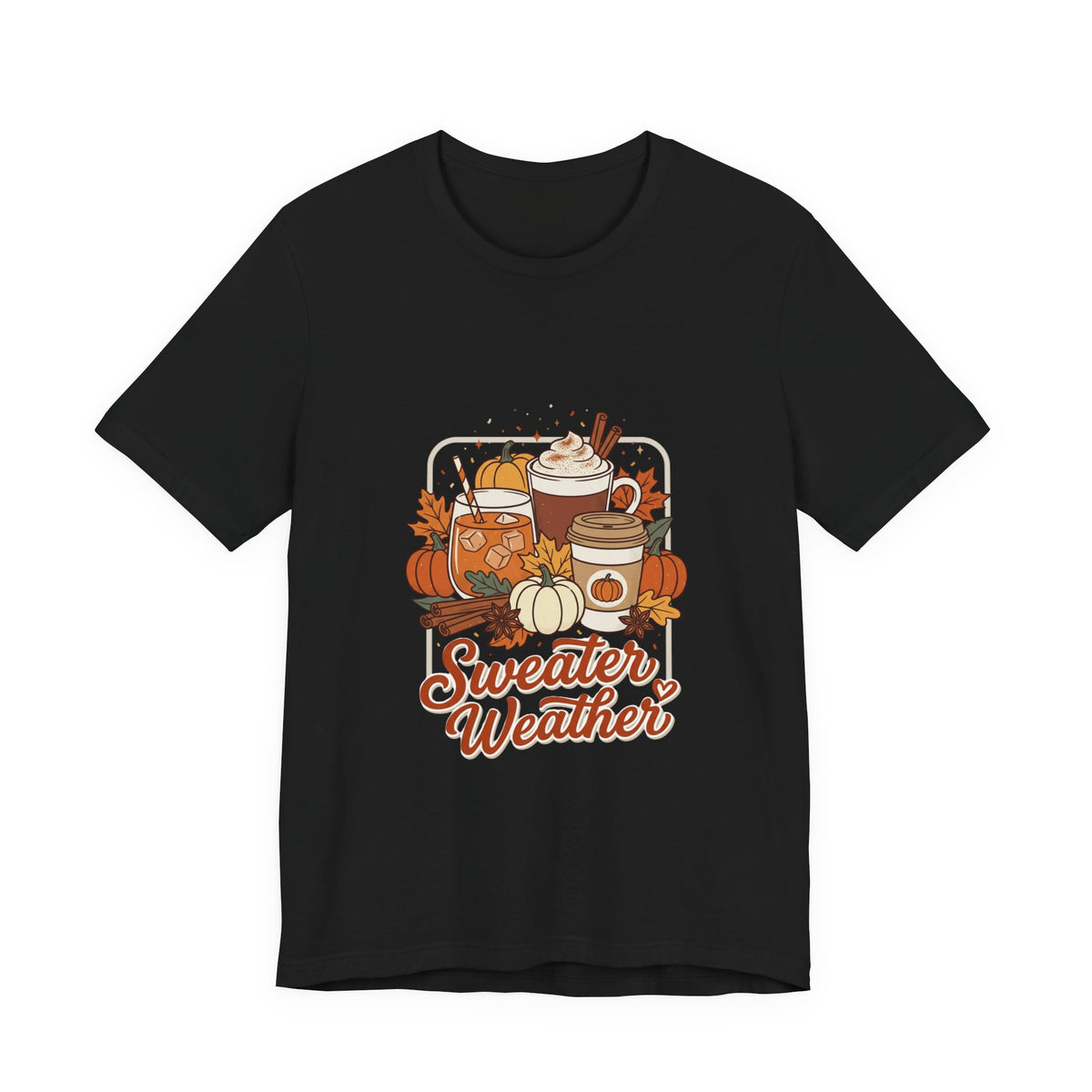 Sweater Weather Tee, Cozy Season Fall Coffee Pumpkin Design