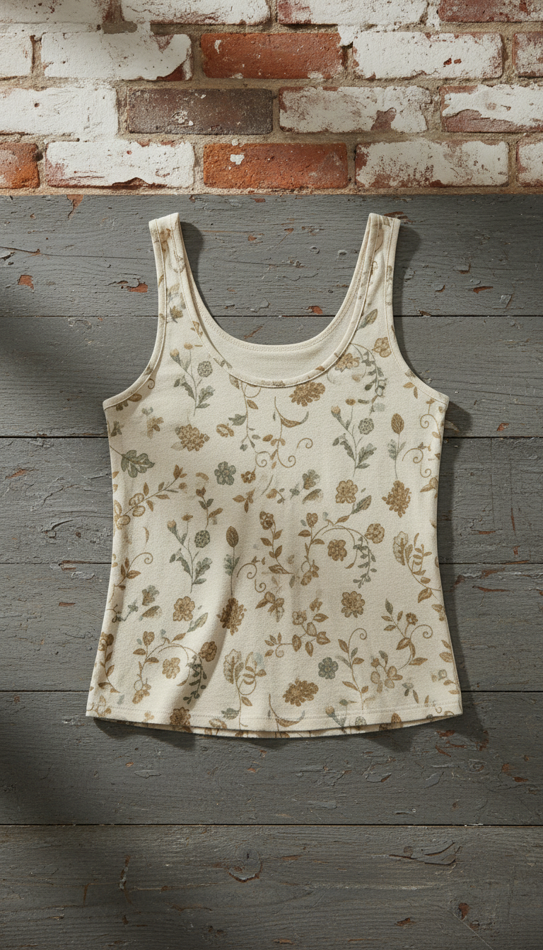 Women's Botanical Print Organic Tank in a new setting
