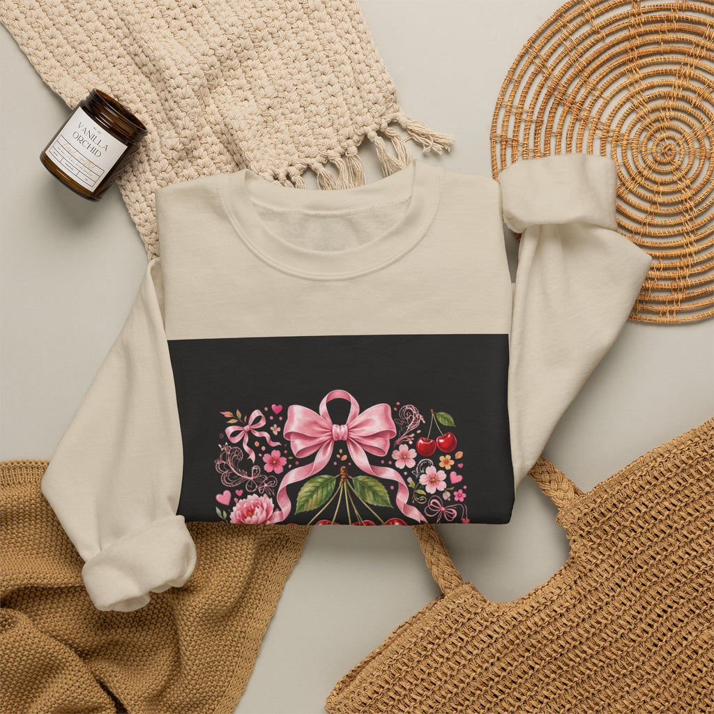 Cherry Coquette Sweatshirt — Floral Cherries Graphic Crewneck