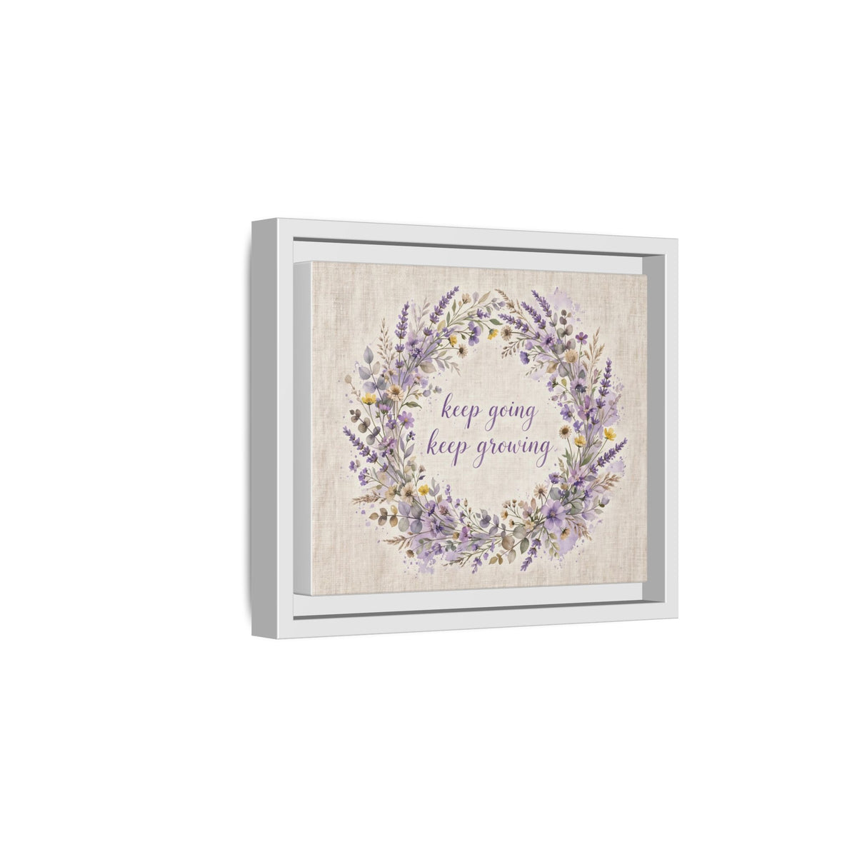 Framed Lavender Wreath Canvas — "Keep Going Keep Growing" Inspirational Wall Art