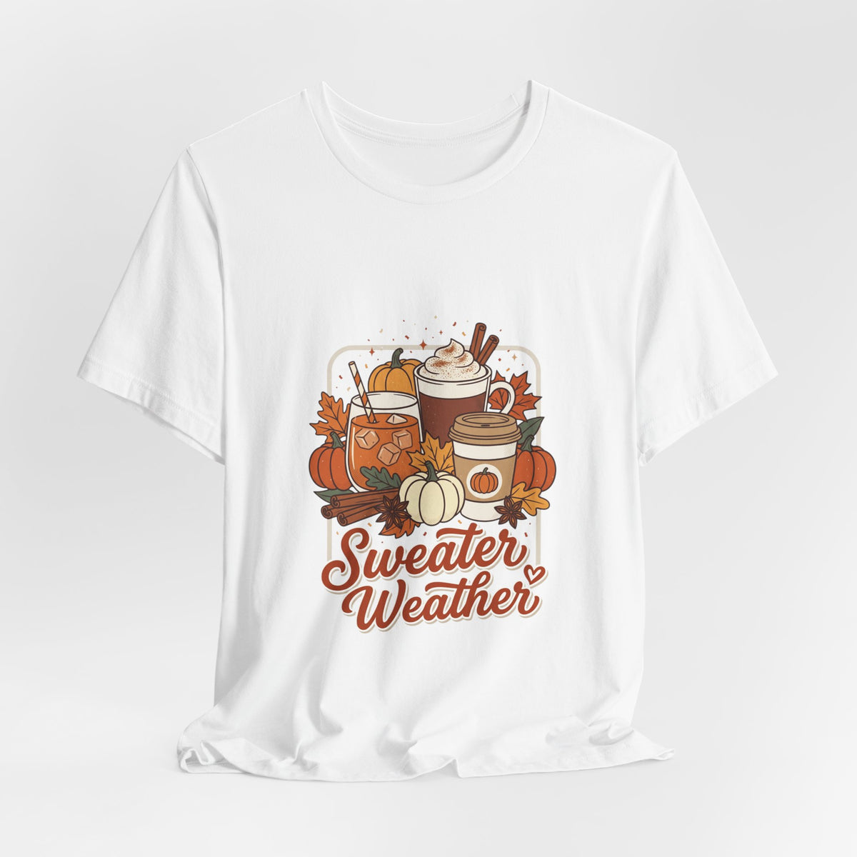 Sweater Weather Tee, Cozy Season Fall Coffee Pumpkin Design