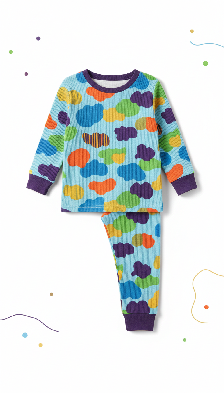 Child-friendly sleepwear., Capture products at a 3/4 angle to show both form and function. Use a neutral, light background...
