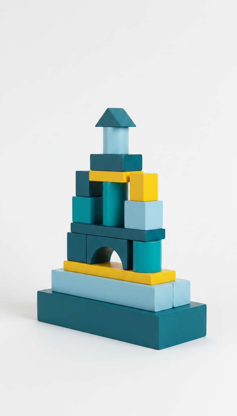 Alternate angle view of Teal Wooden Stacking Blocks Set