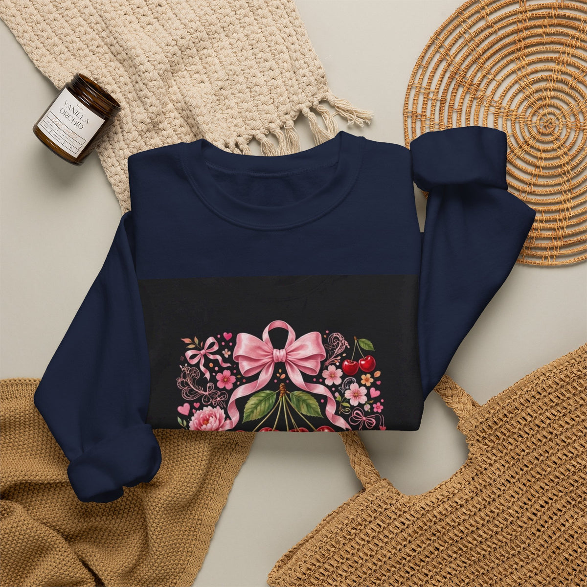 Cherry Coquette Sweatshirt — Floral Cherries Graphic Crewneck