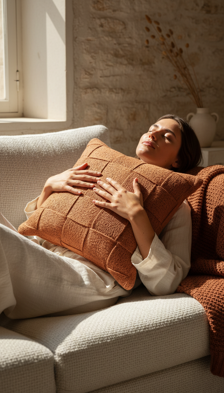 Handcrafted Terracotta Cushion in use