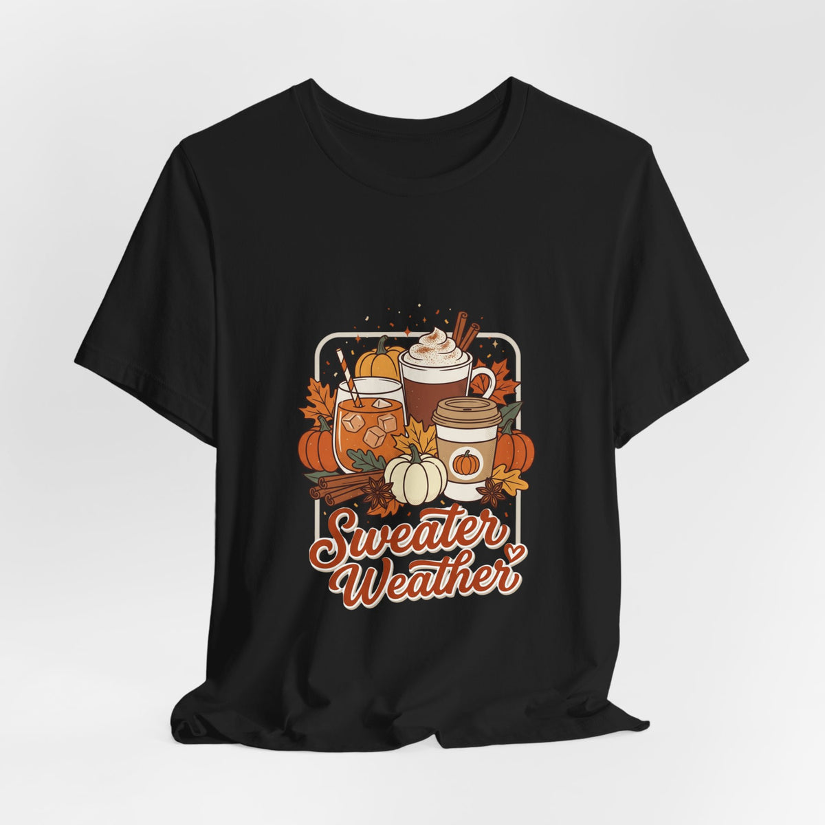 Sweater Weather Tee, Cozy Season Fall Coffee Pumpkin Design
