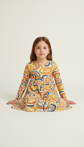 Soft jersey dress with organic pattern, Default to gentle three-quarter angle on child models in action—walking, sitting...