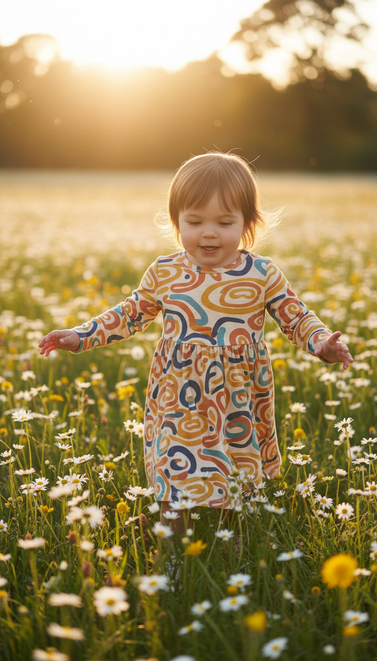Soft jersey dress with organic pattern in use