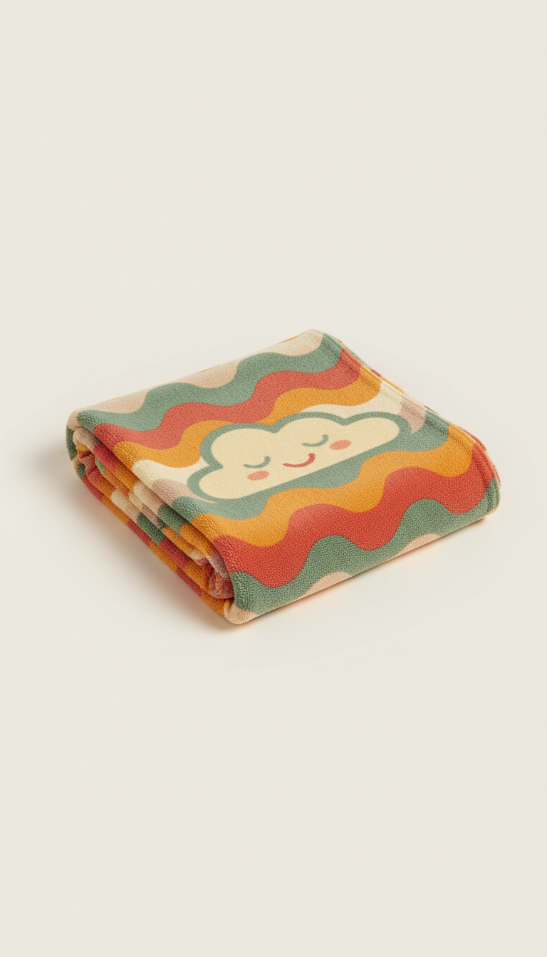 Cozy cotton throw, use a 3/4 angle to capture the texture and details of the cotton apparel. Backgrounds should be simple...